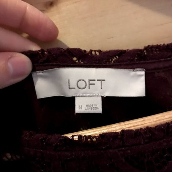 Maroon lace blouse (M, Loft) - Picture 3 of 3